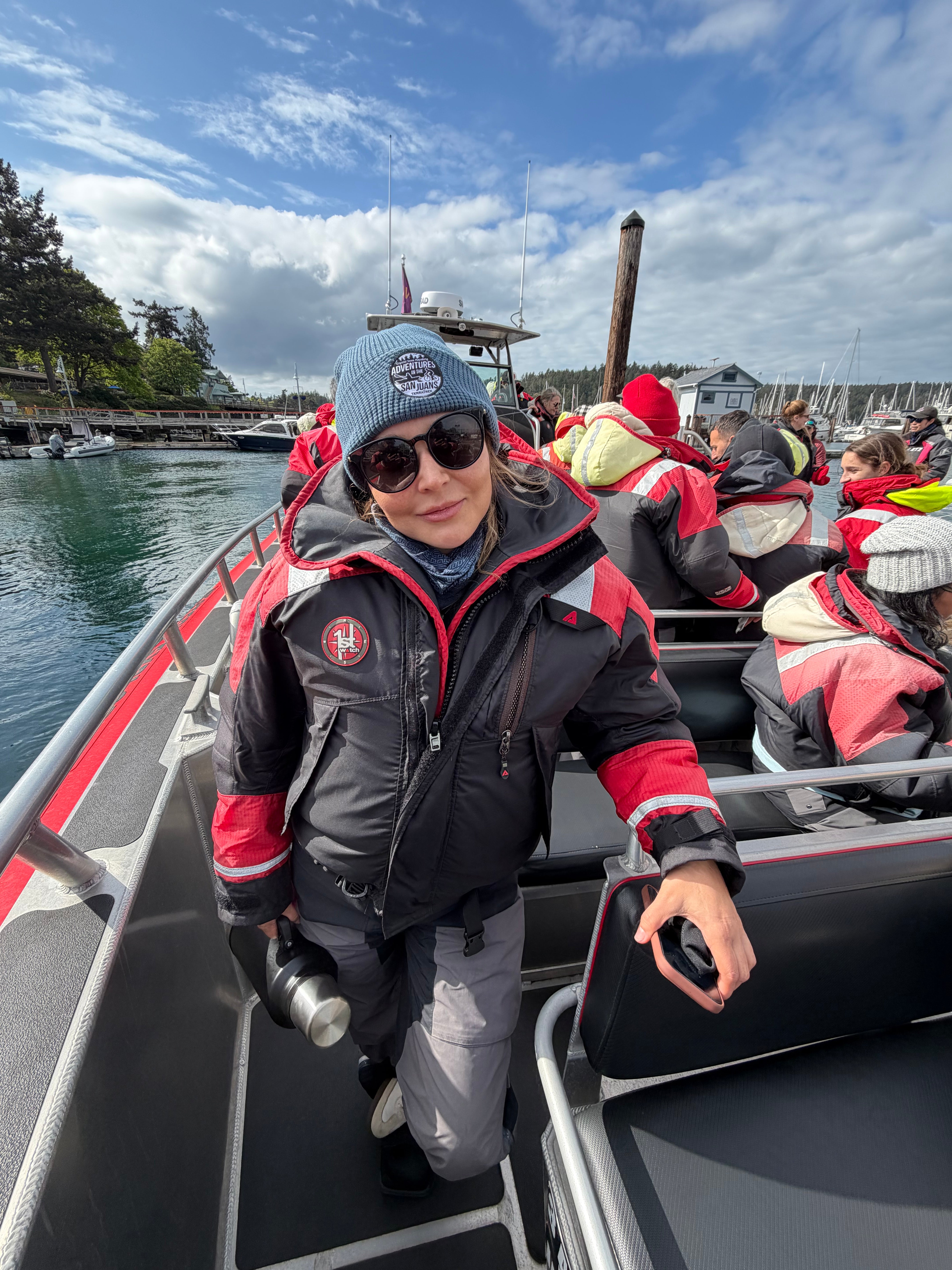Mónika Jáuregui on a boat in the San Juan Islands